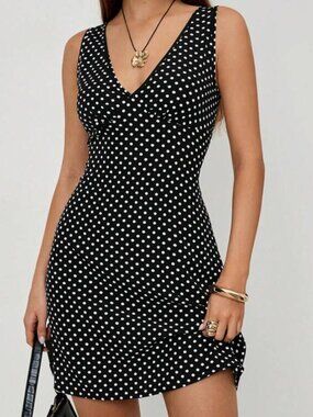 Black & White Polka Dot Mini Dress - Vintage Style V-Neck A-Line Sundress